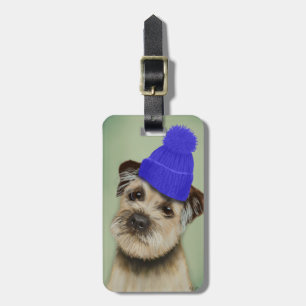 Border Terrier with Blue Bobble Hat Luggage Tag