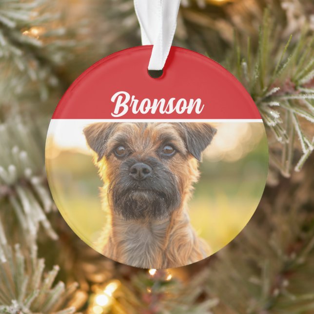Border Terrier with Name Photo Holiday Christmas Ornament (Tree)