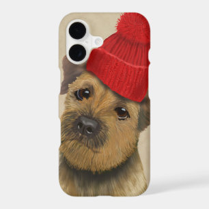 Border Terrier with Red Bobble Hat