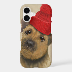 Border Terrier with Red Bobble Hat