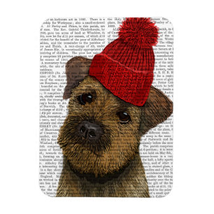 Border Terrier with Red Bobble Hat 3 Magnet