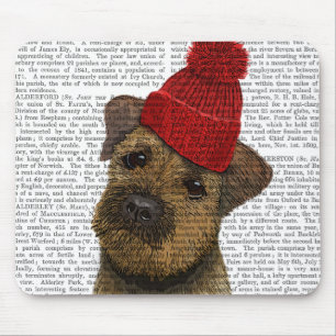 Border Terrier with Red Bobble Hat 3 Mouse Mat