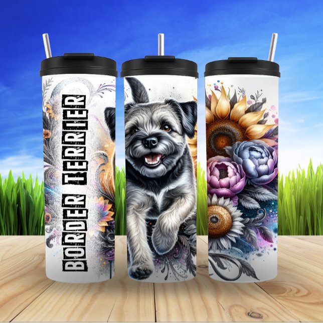 Border Terrier's Joyful Floral Journey Thermal Tumbler (Creator Uploaded)