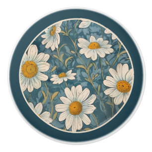 Bordered Art Nouveau Shasta Daisy  Ceramic Knob