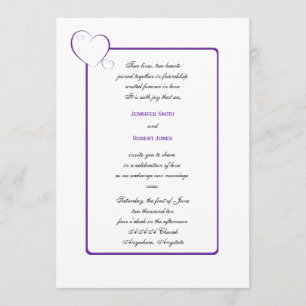 Bordered Hearts Purple Wedding Invitation