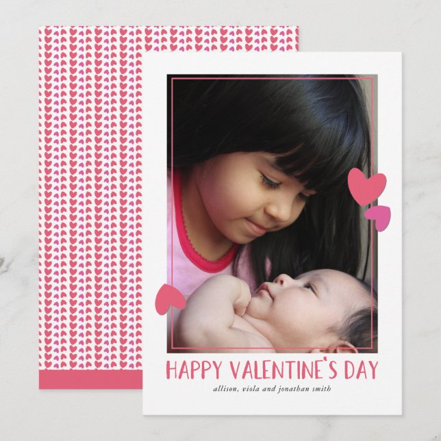 Bordered Hearts Valentine Day Photo Card (Front/Back)