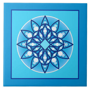 Bordered Mandala pattern in turquoise & Blue Tile