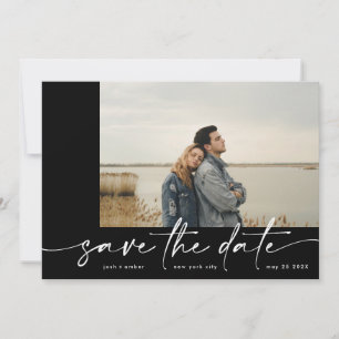 Bordered   Modern Simple Black Photo Ice White Save The Date