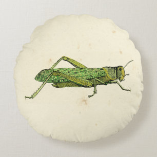Bordered Print of Green Grasshopper Round Cushion