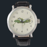Bordered Print of Green Grasshopper Watch<br><div class="desc">This lime bordered print features a green grasshopper on a cream background. A Vision Studio original,  this would make a great gift for the insect or nature lover in your life!</div>