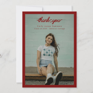 bordered simple single photo graduation thank you card