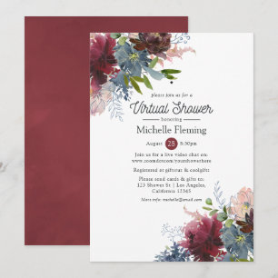 Bordo and Navy Floral Virtual Bridal Shower Invitation