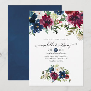 Bordo and Navy Watercolor Floral Invitation
