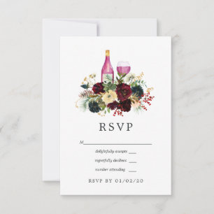 Bordo and Navy Wine Christmas Floral Wedding RSVP Card