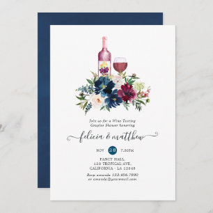 Bordo and Navy Wine Tasting Couples Shower Invitation