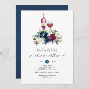 Bordo and Navy Wine Tasting Engagement Party Invitation