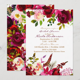 Bordo Burgundy Maroon Boho Floral Bridal Shower Invitation