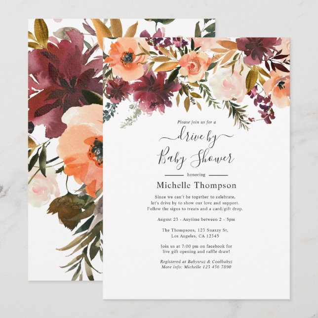 Bordo Peach Drive By Bridal or Baby Shower Invitation (Front/Back)