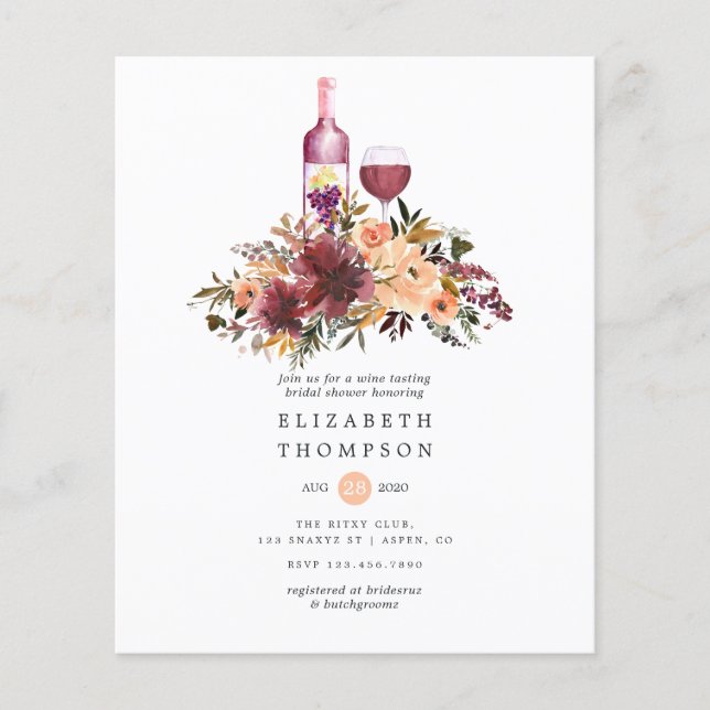 Bordo Peach Floral Wine Tasting Bridal Shower Flyer (Front)