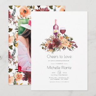 Bordo Peach Floral Wine Tasting Bridal Shower Invitation