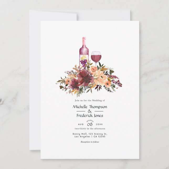 Bordo Peach Floral Wine Tasting Wedding Invitation (Front)