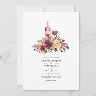 Bordo Peach Floral Wine Tasting Wedding Invitation