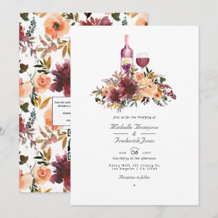 Bordo Peach Floral Wine Tasting Wedding Photo Invi Invitation