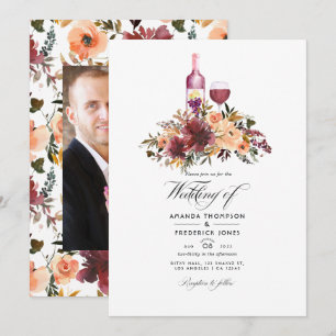 Bordo Peach Floral Wine Tasting Wedding Photo Invitation