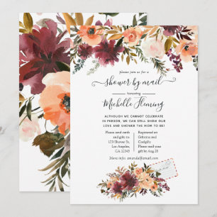 Bordo Peach Watercolor Baby Shower by Mail Invitation