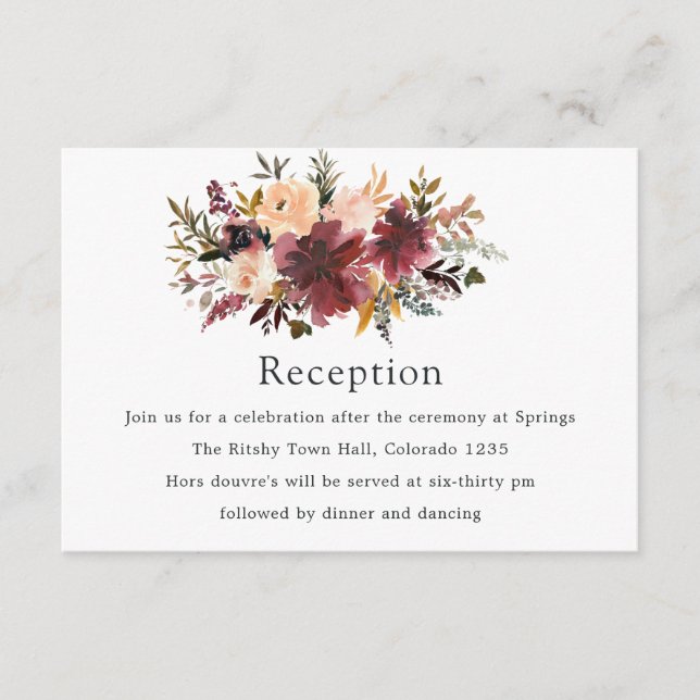 Bordo Peach Watercolor Floral Wedding Enclosure Card (Front)