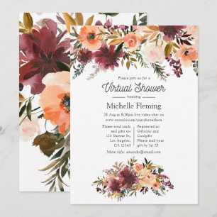 Bordo Peach Watercolor Virtual Baby Shower Invitation