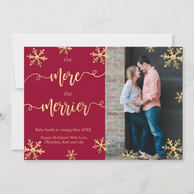 Bordo Photo Christmas Pregnancy Announcement Cards (Front)