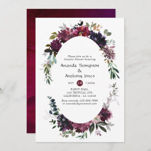 Bordo Violet Plum Floral Couples Shower Invitation