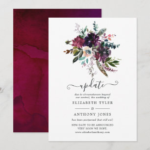 Bordo Violet Plum Floral Wedding Update Invitation