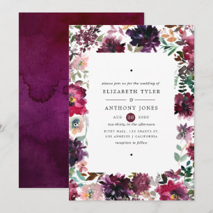 Bordo Violet Plum Watercolor Floral Wedding Invitation