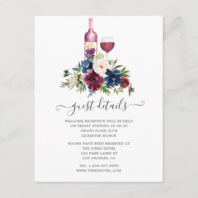 Bordo Wine Tasting Wedding Reception Guest Details Enclosure Card (Front)