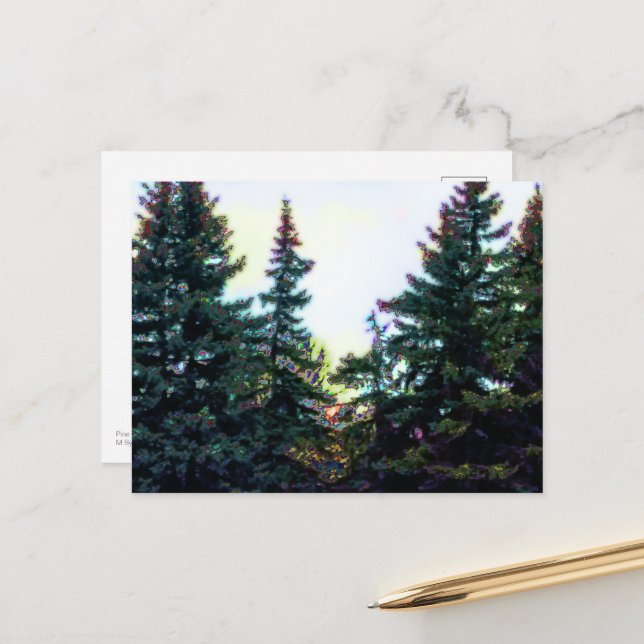 Boreal Forest Trees Canada Artsy Artistic Colourfu Postcard (Front/Back In Situ)