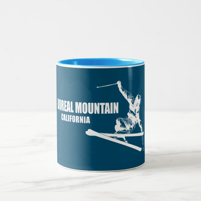 Boreal Mountain California Skier Two-Tone Coffee Mug (Center)