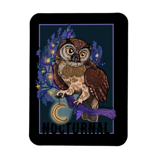 Boreal Night Tree Owl Noctural Magnet (Vertical)