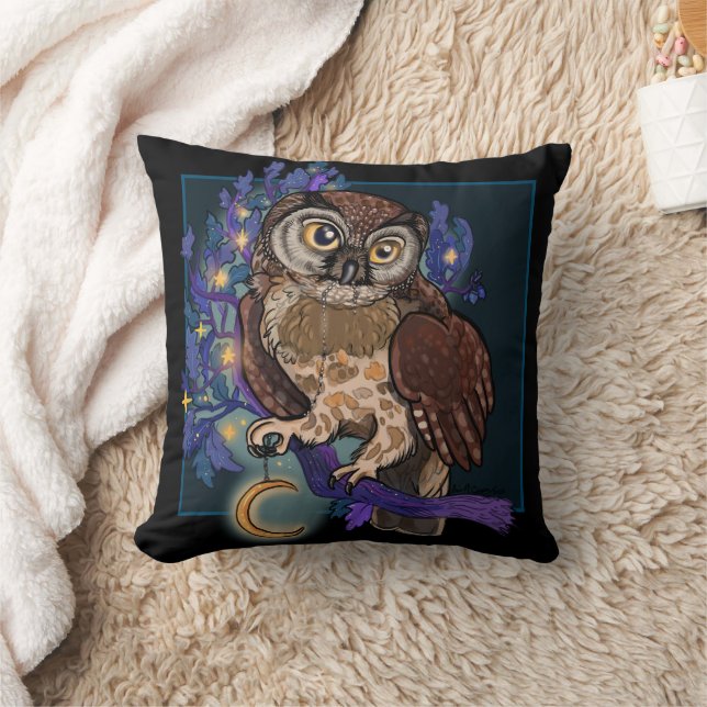 Boreal Night Tree Owl Throw Pillow (Blanket)