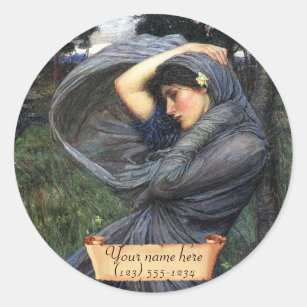 "Boreas" J. W. Waterhouse Pre-Raphaelite Bookplate Classic Round Sticker