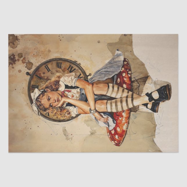 Bored Alice in Wonderland sitting on a mushroom Tissue Paper (Front)