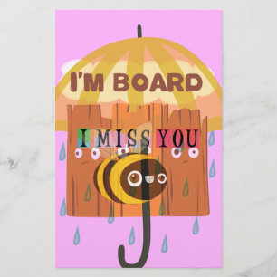  Bored Bee: A Rainy Day Mood. "I Miss You" Stationery