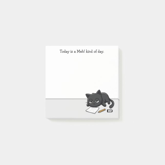 Bored Black Cat, Meh! Kind Of Day Post-it Notes (Front)
