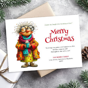 Bored funny quirky comic woman Christmas card