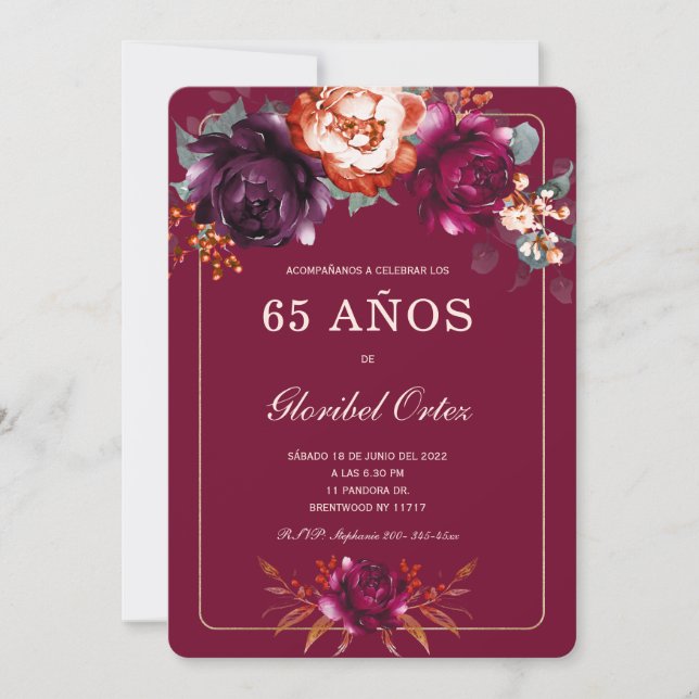 Borgoña 65th ideas de fiesta de cumpleaños para invitation (Front)