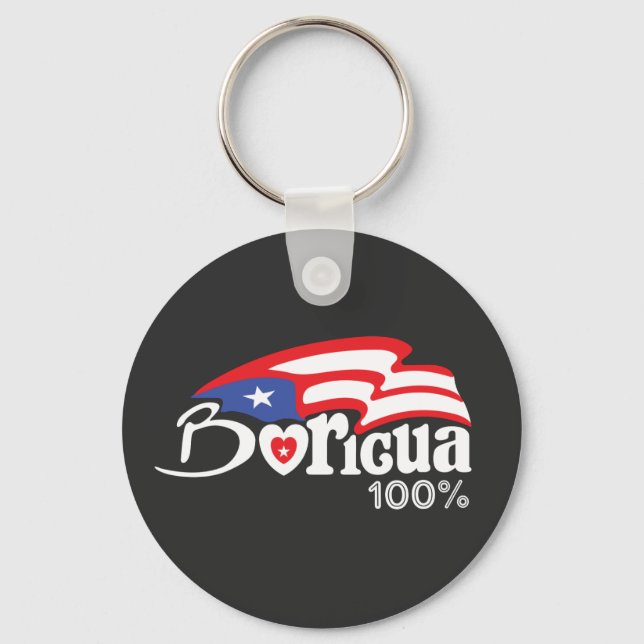 Boricua 100%  Puerto Rico Keychain  (Front)