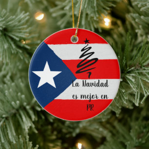 Boricua coqui Puerto Rico flag Christmas Ceramic Tree Decoration
