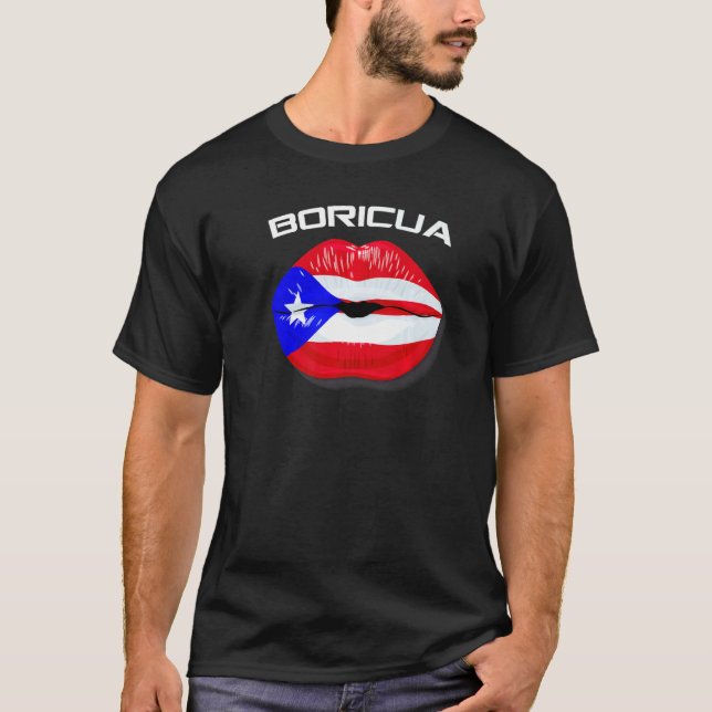 Boricua Kiss Puerto Rico Flag Lips T-Shirt (Front)