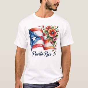 Boricua Pride Floral Puerto Rican Flag Watercolor T-Shirt